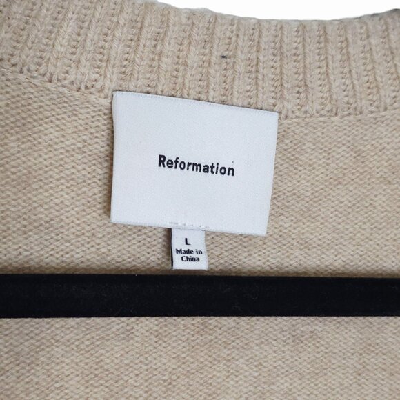 Reformation Karina Regenerative Wool Linen Tan Scoop Neck Cardigan Size L - Picture 4 of 12
